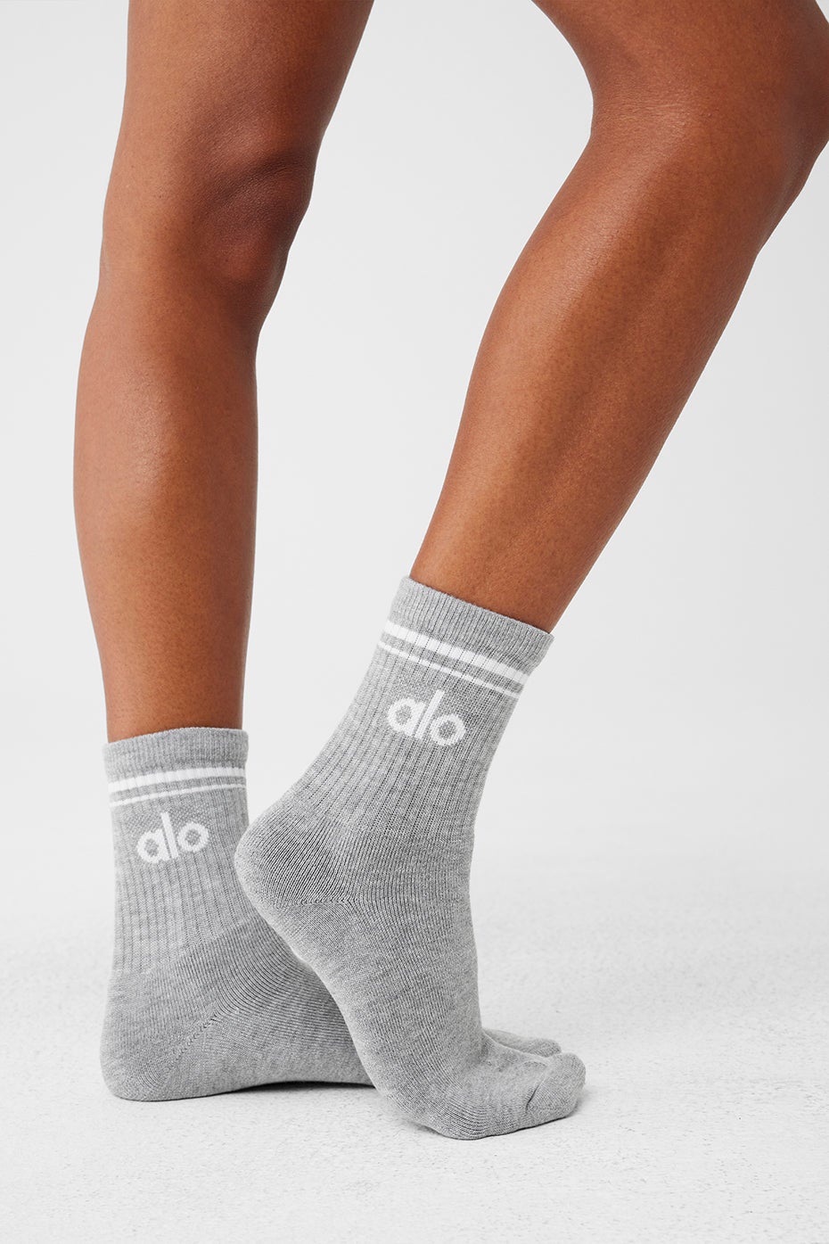 Chaussettes rétro mi-mollet - Unisexe - Gris chiné/blanc