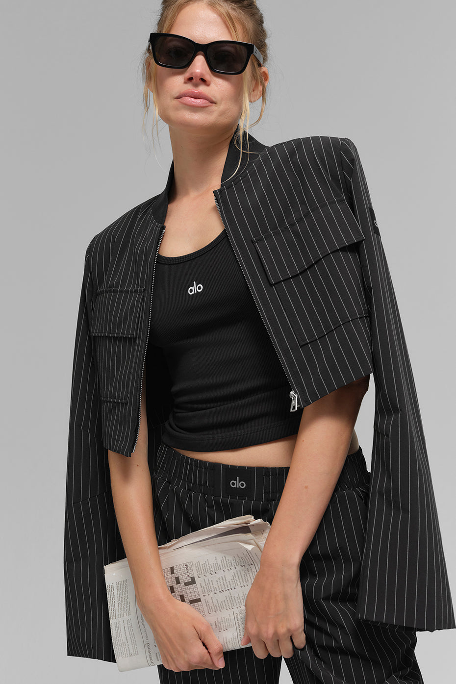 Veste courte à rayures fines avec fermeture éclair intégrale "De retour en stock"