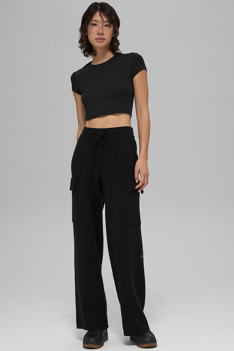 Scholar Knit High-Waist Cargo Pant - Black