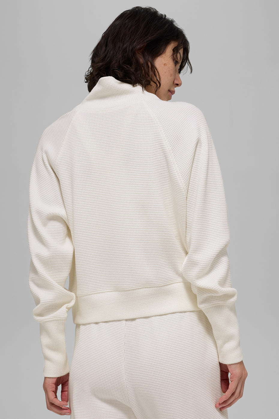 Waffle Weekend Escape Mock Neck Long Sleeve - Ivory