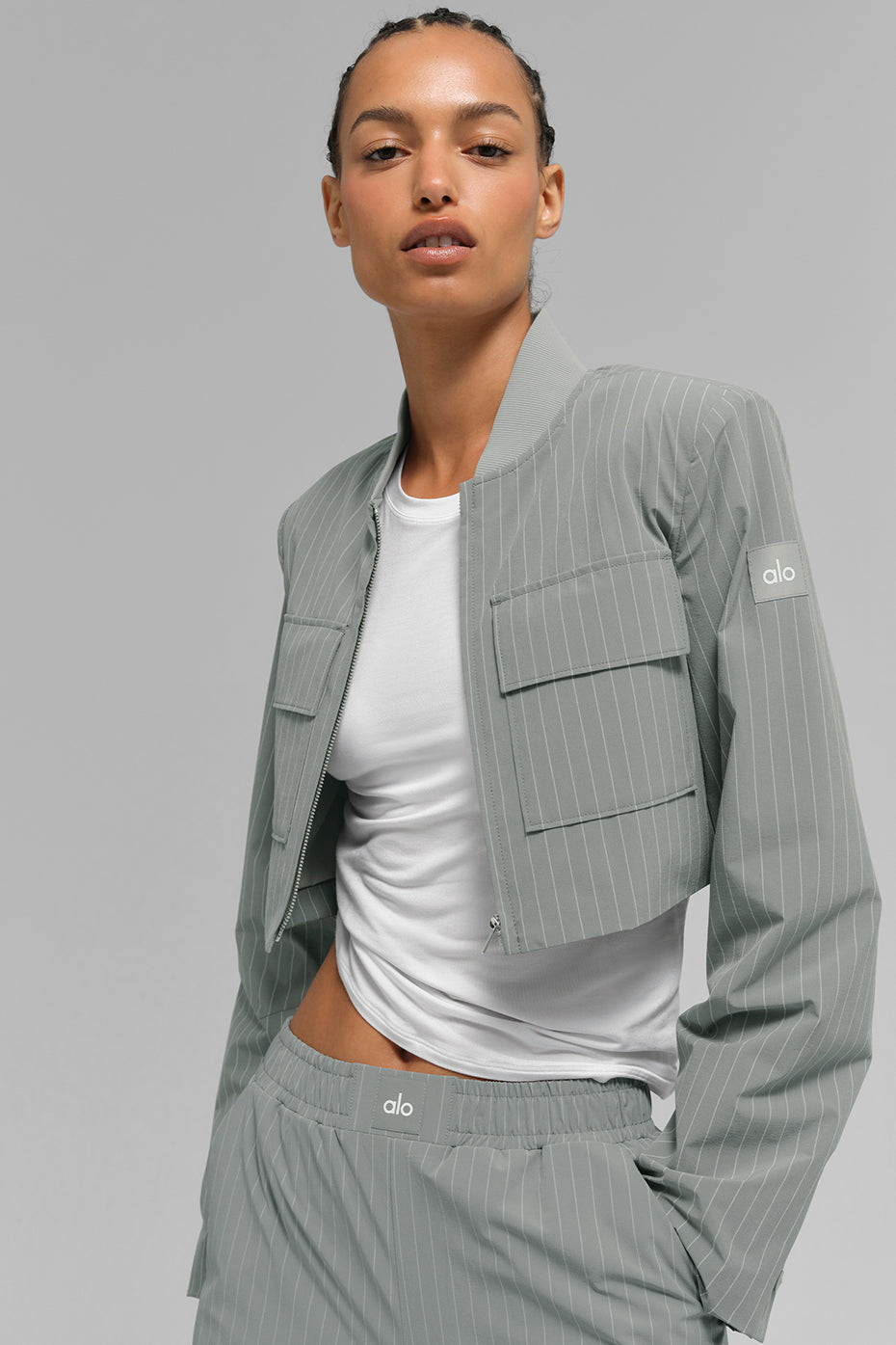 Veste courte à rayures fines avec fermeture éclair intégrale "De retour en stock"