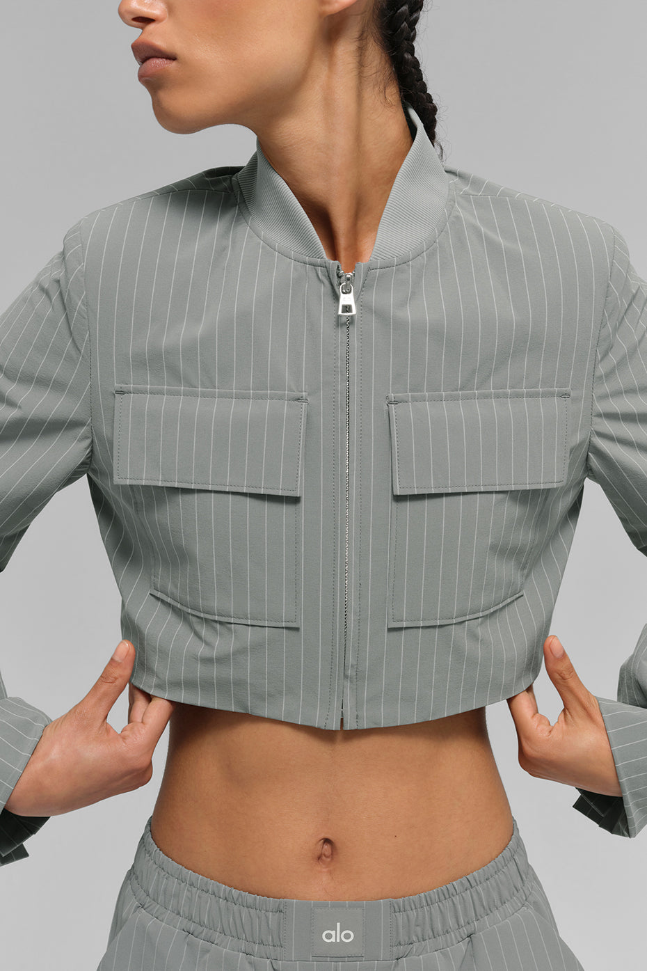 Veste courte à rayures fines avec fermeture éclair intégrale "De retour en stock"