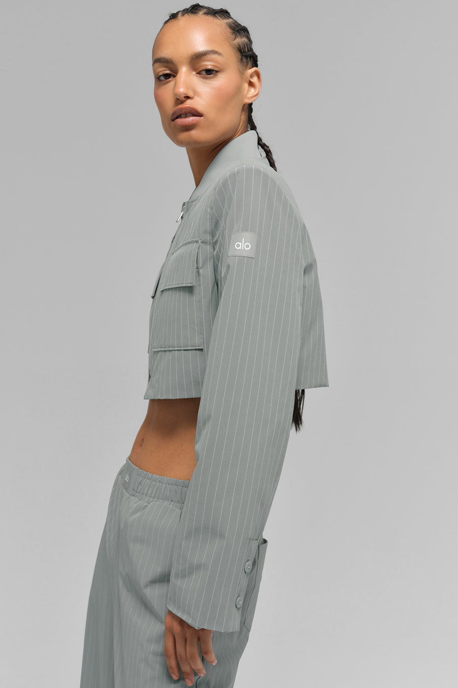Veste courte à rayures fines avec fermeture éclair intégrale "De retour en stock"